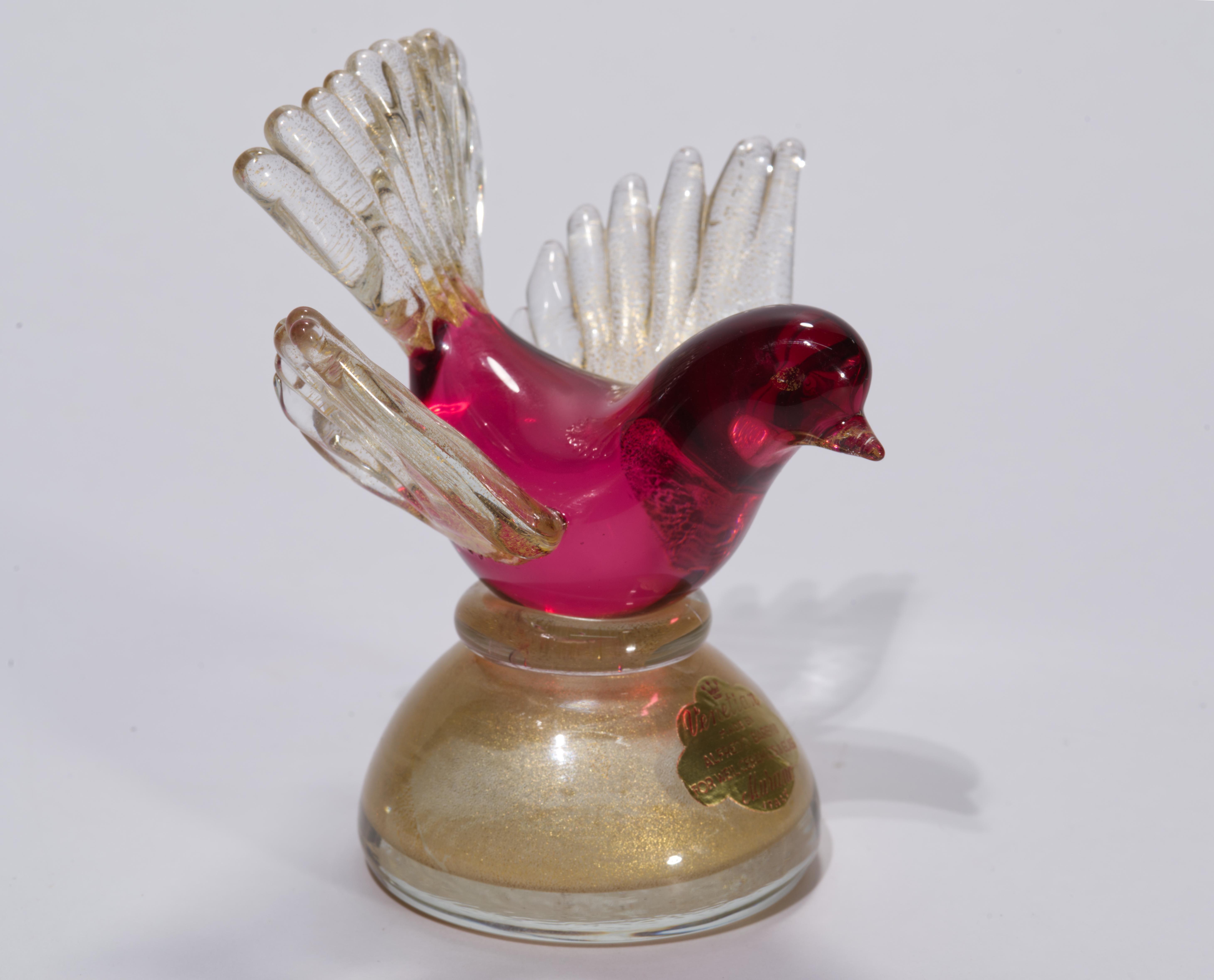Barbini Murano Ruby Red Gold Flecks Italian Art Glass Bird Sculpture Signed For Sale 1