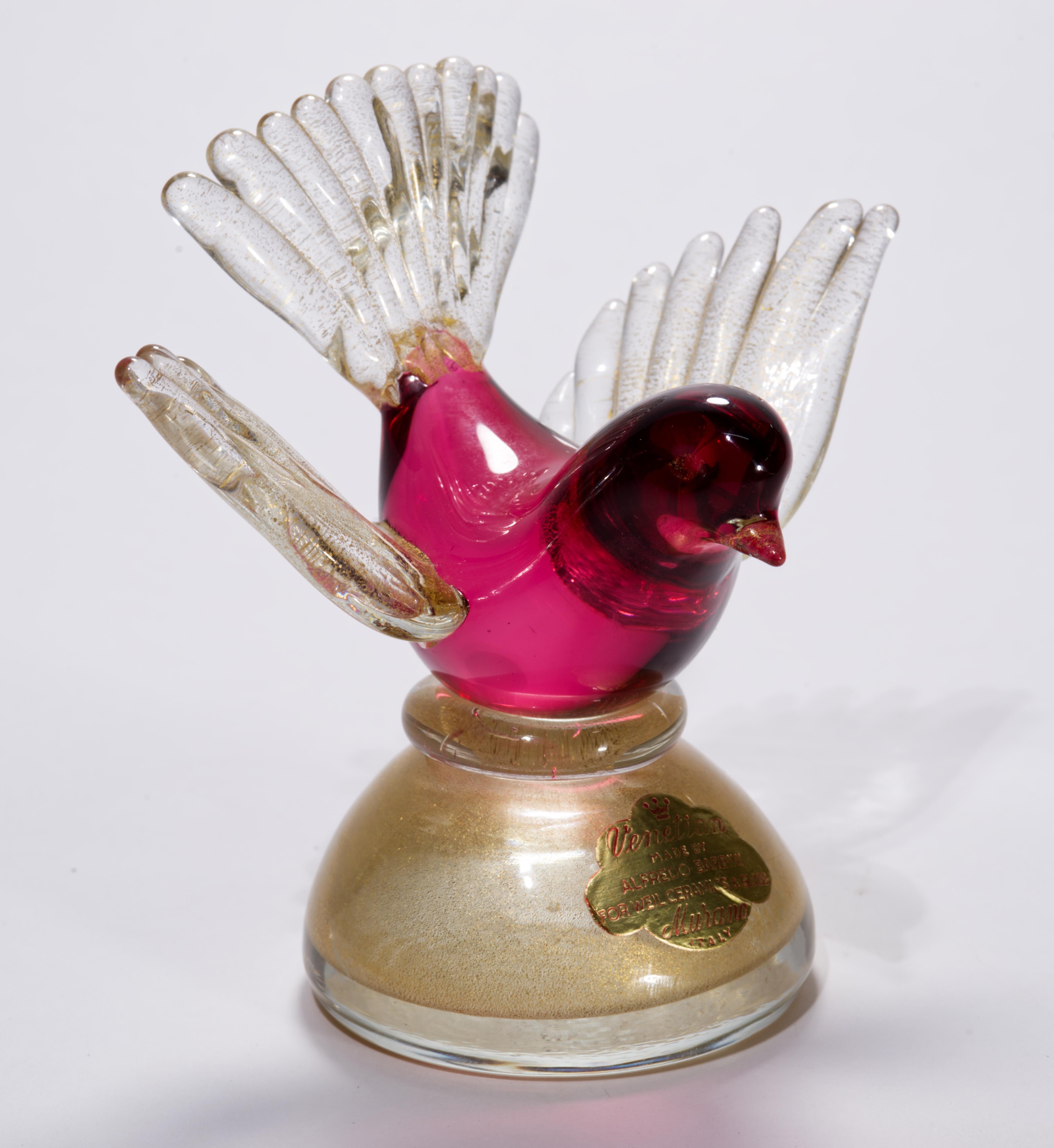 Barbini Murano Ruby Red Gold Flecks Italian Art Glass Bird Sculpture Signed For Sale 2