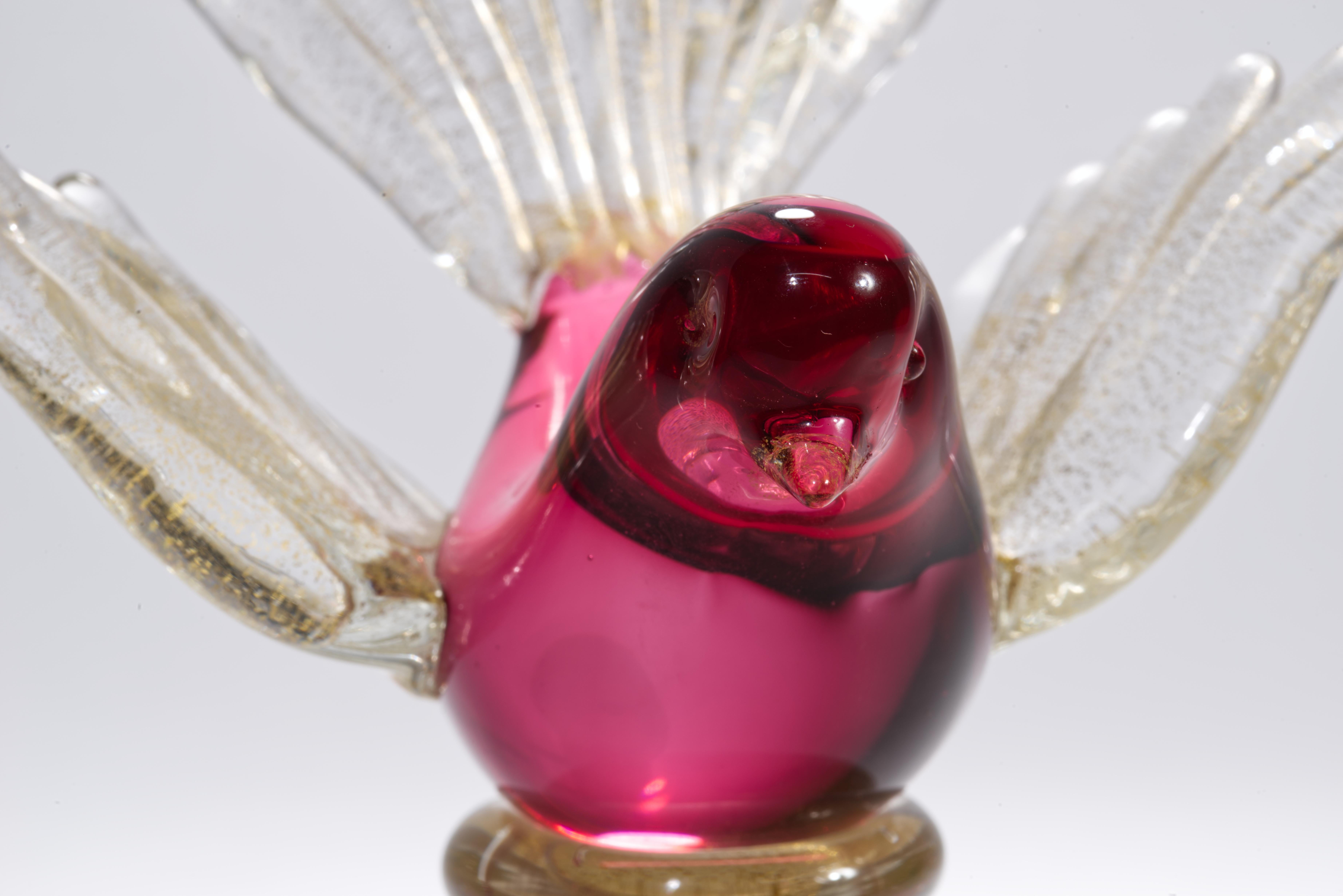 Barbini Murano Ruby Red Gold Flecks Italian Art Glass Bird Sculpture Signed For Sale 3
