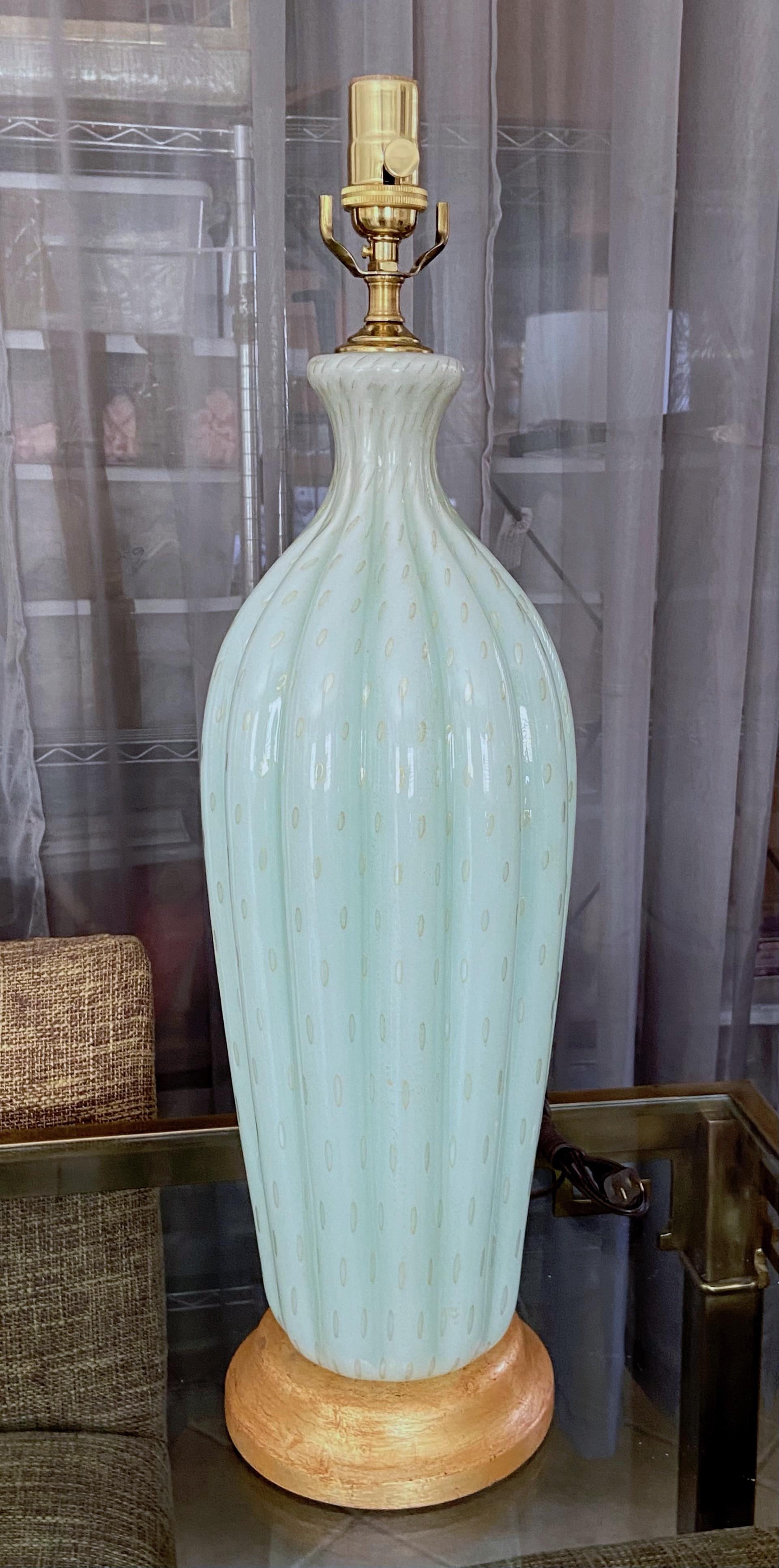 Barbini Murano Seafoam Green Glass Table Lamp For Sale 3