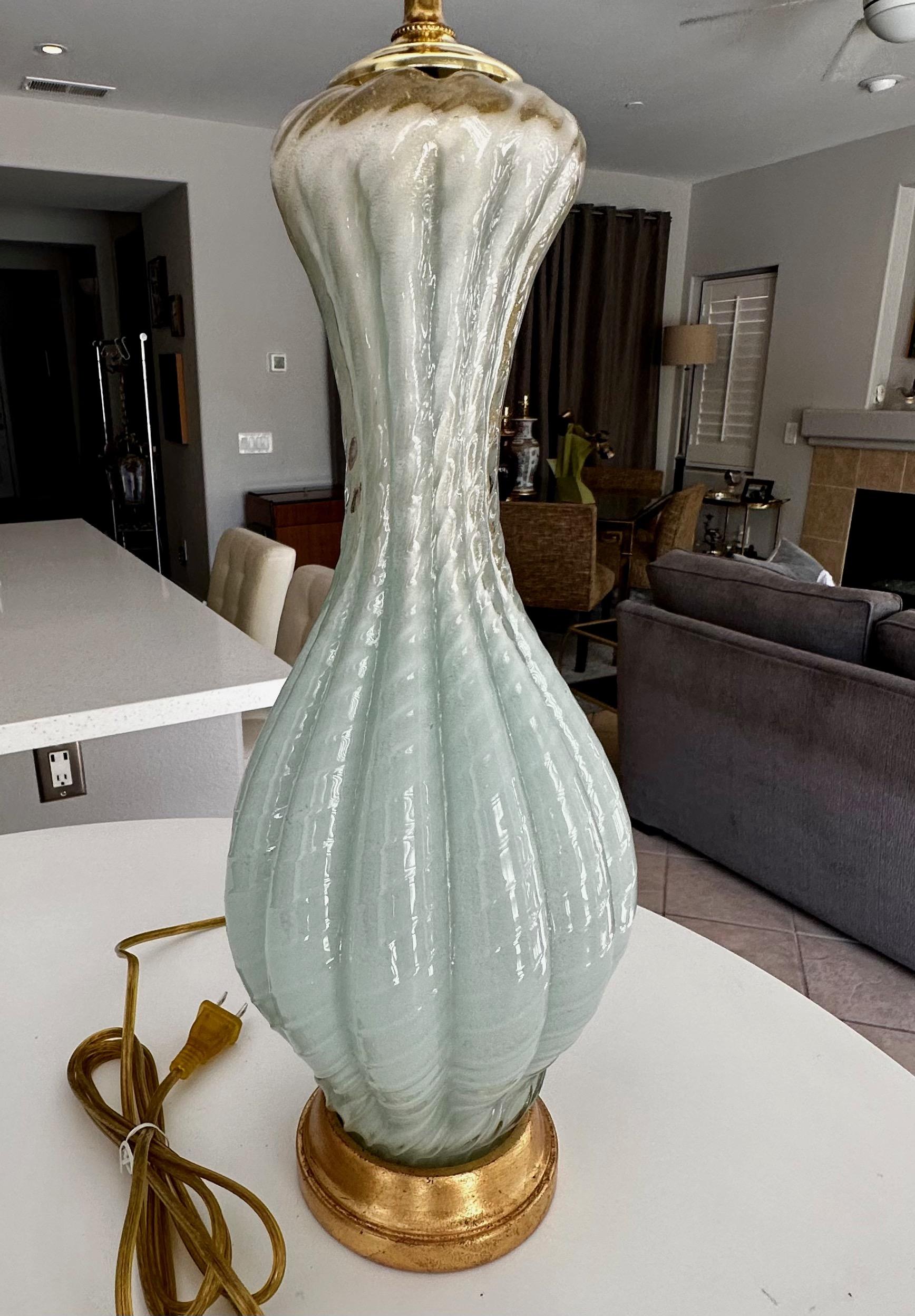 Barbini Murano Seafoam Green Glass Table Lamp For Sale 8