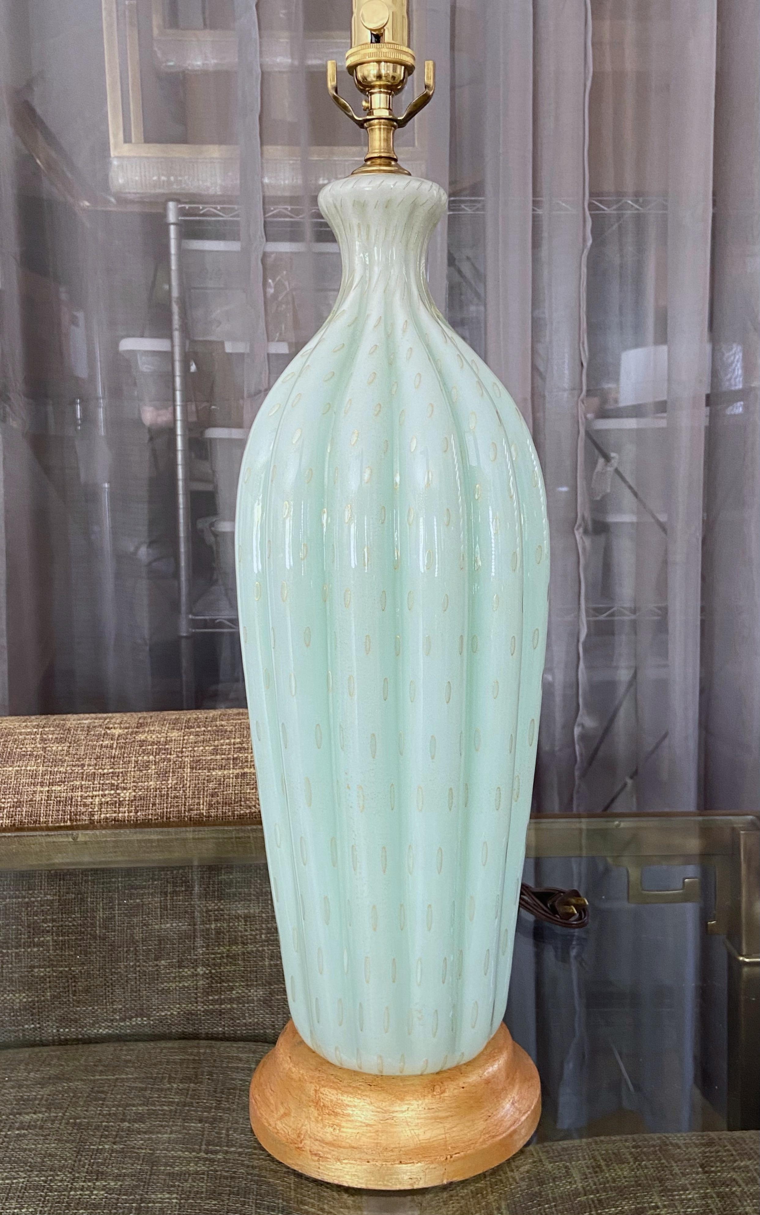 italien Lampe de bureau en verre de Murano vert écume de mer de Barbini en vente