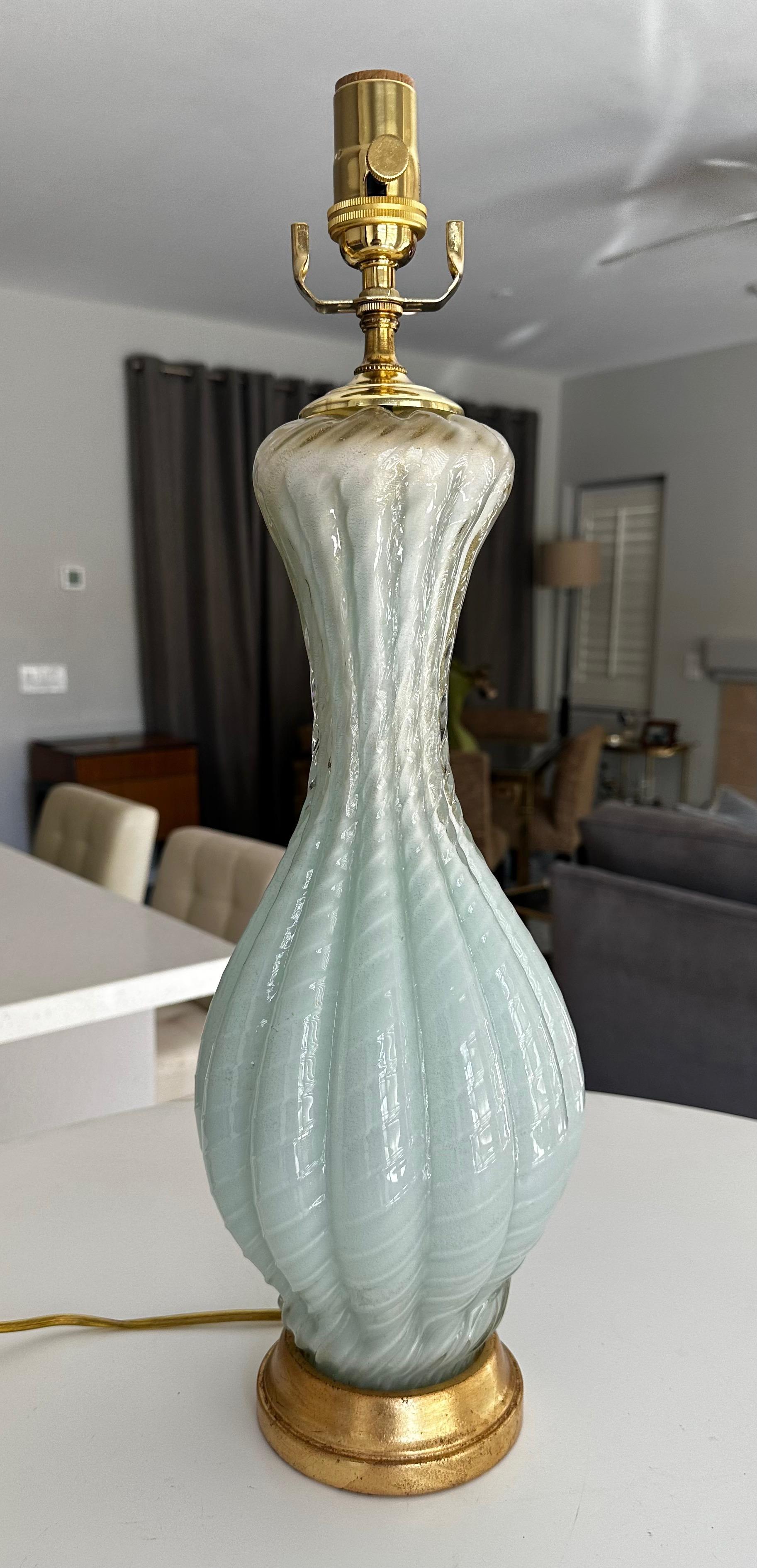 Italian Barbini Murano Seafoam Green Glass Table Lamp For Sale