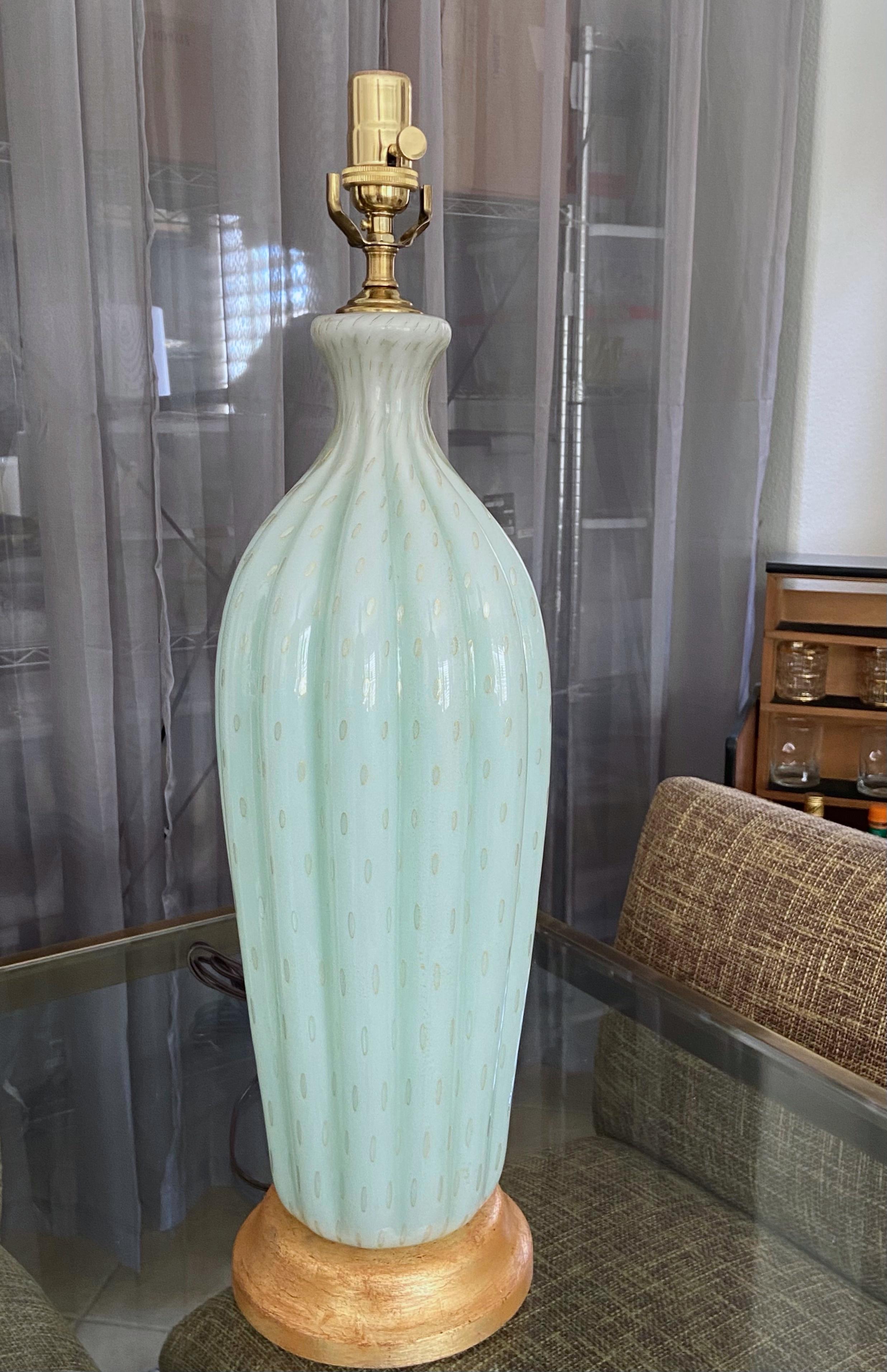 Lampe de bureau en verre de Murano vert écume de mer de Barbini Bon état - En vente à Palm Springs, CA