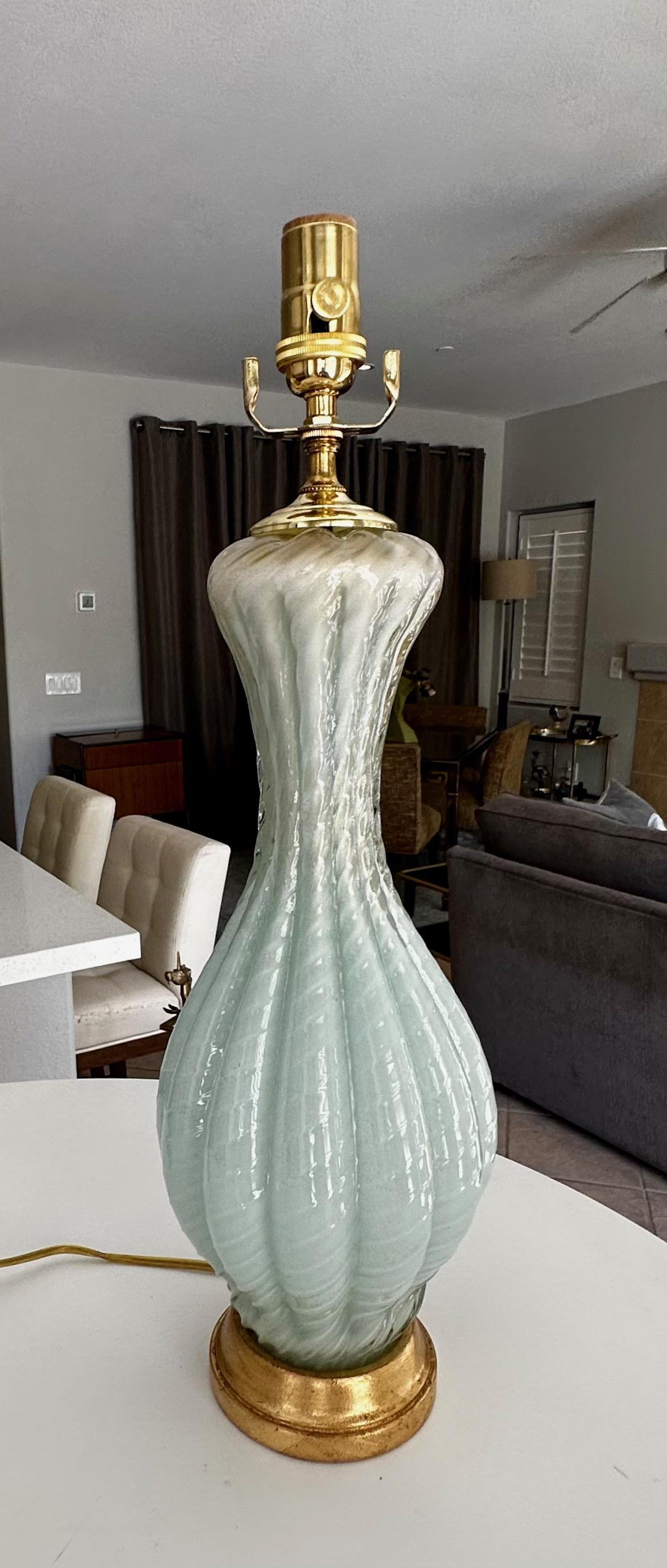 Blown Glass Barbini Murano Seafoam Green Glass Table Lamp For Sale