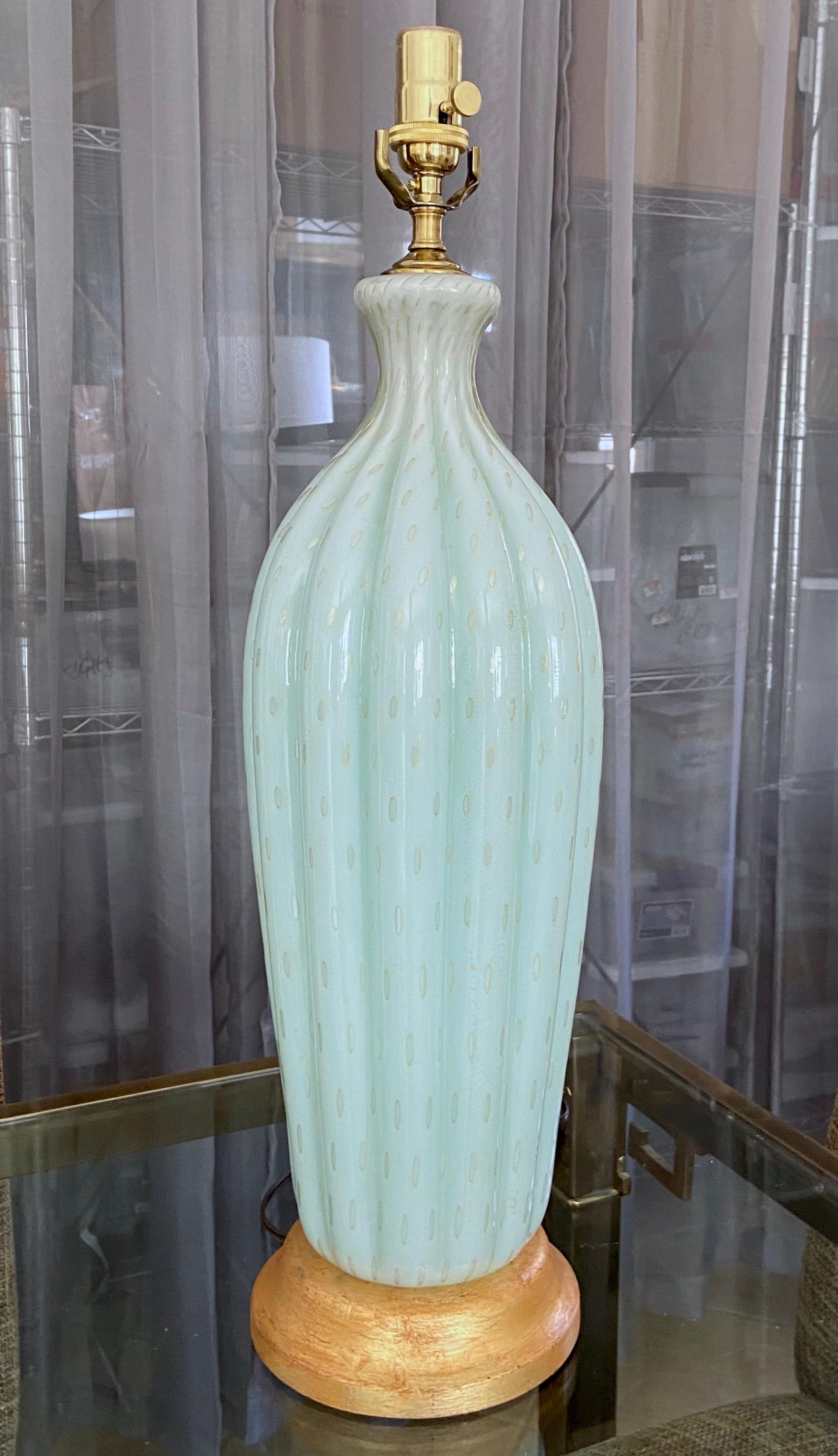 Barbini Murano Seafoam Green Glass Table Lamp In Good Condition For Sale In Palm Springs, CA
