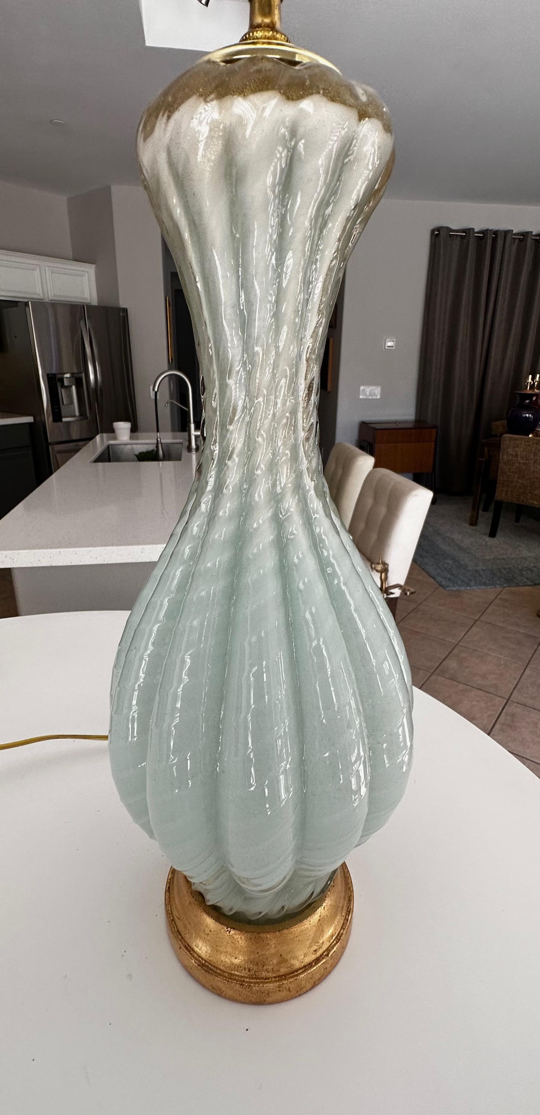 Barbini Murano Seafoam Green Glass Table Lamp For Sale 1