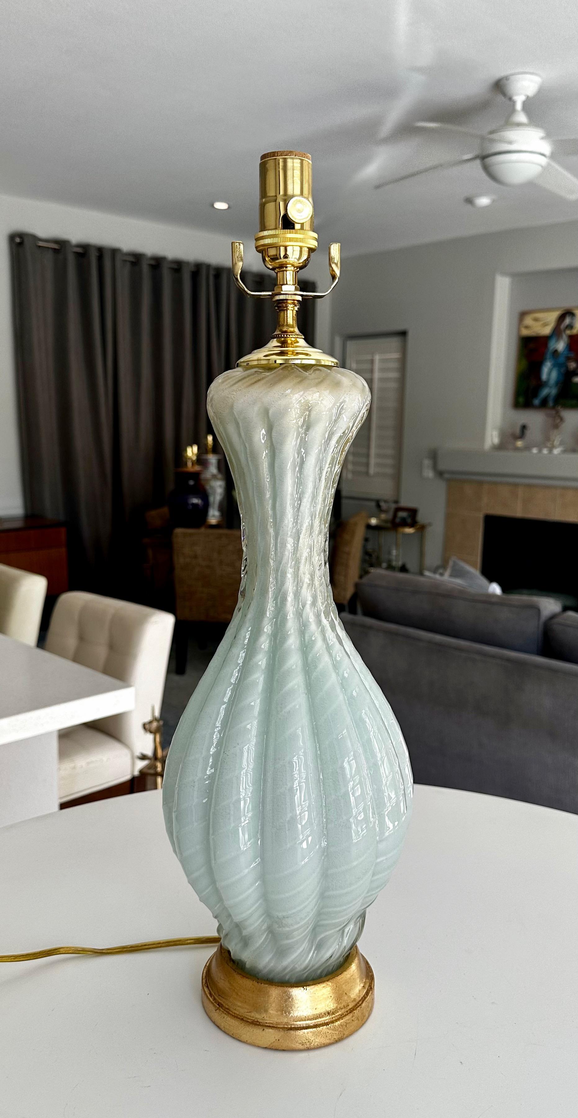 Lampe de bureau Barbini en verre de Murano vert écume de mer en vente 2