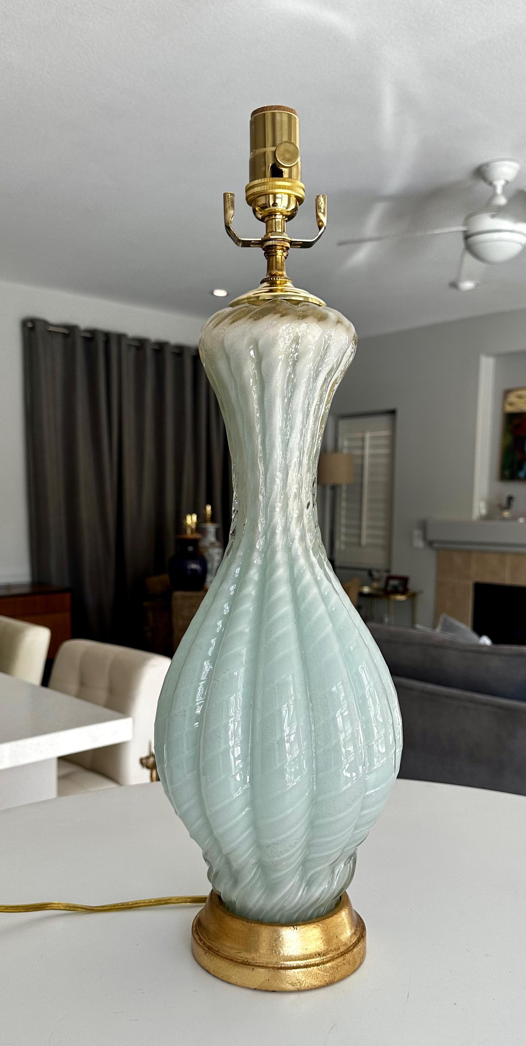 Barbini Murano Seafoam Green Glass Table Lamp For Sale 3