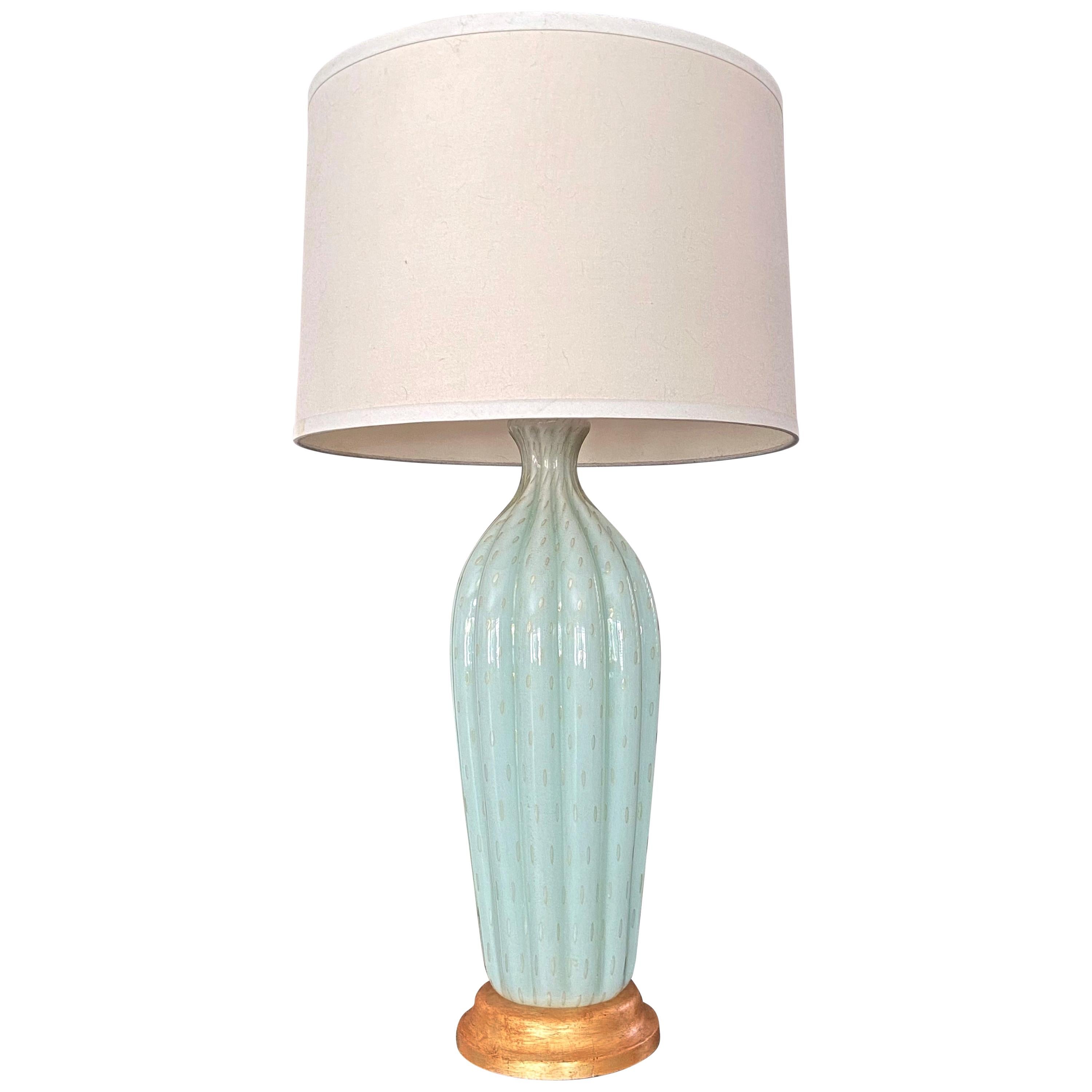 Barbini Murano Seafoam Green Glass Table Lamp For Sale