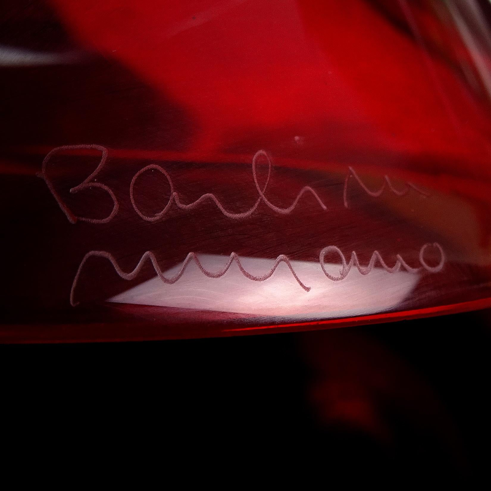 Barbini Murano Signature Aqua Red Italian Art Glass Hourglass Candle Holders For Sale 1