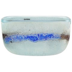 Barbini Murano Signed Blue Scavo Texture Italian Art Glass Centerpiece Bowl Vase