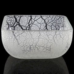 Barbini Murano Signed White Scavo Surface Texture Italian Art Glass Candy Bowl