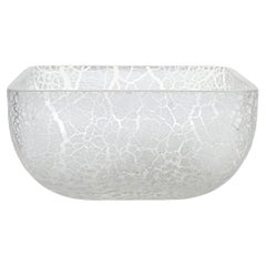 Barbini Murano signiert weiß Scavo Oberfläche Textur italienische Kunst Glas Candy Bowl