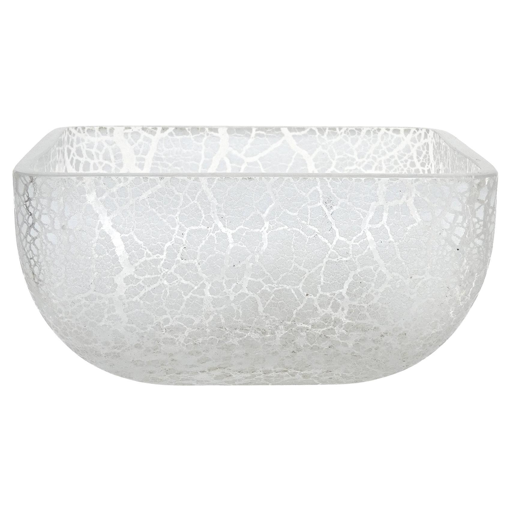 Candy Bowl aus italienischem Muranoglas mit weißer Scavo-Oberflächenstruktur von Barbini, signiert