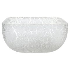 Barbini Murano Signed White Scavo Surface Texture Italian Art Glass Candy Bowl