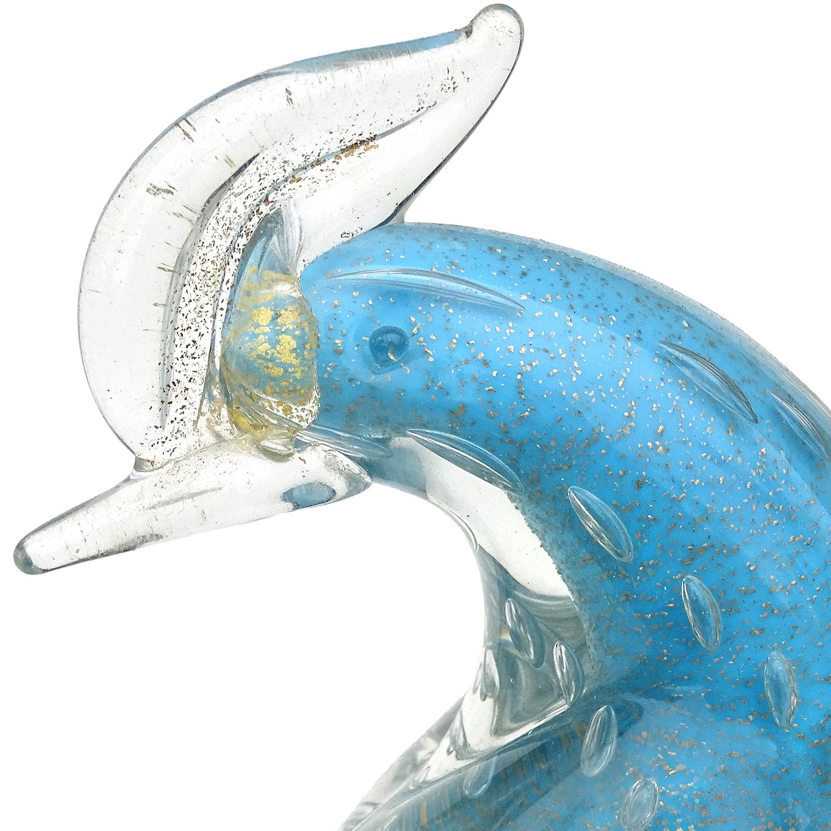 Barbini Murano Azul Cielo Motas Doradas Arte Italiano Escultura Pájaro Faisán Moderno de mediados de siglo en venta