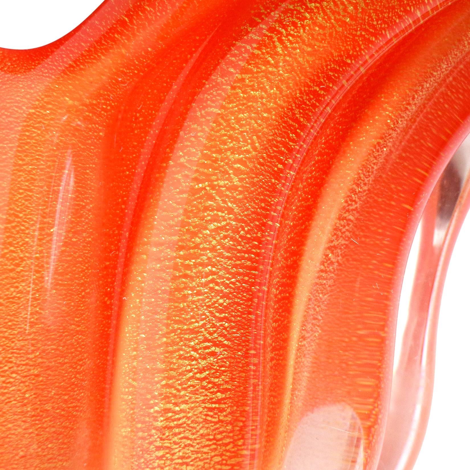 Hand-Crafted Barbini Murano Sommerso and Solid Orange Hues Italian Art Glass Wing Bowls