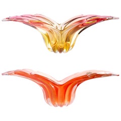 Barbini Murano Sommerso and Solid Orange Hues Italian Art Glass Wing Bowls