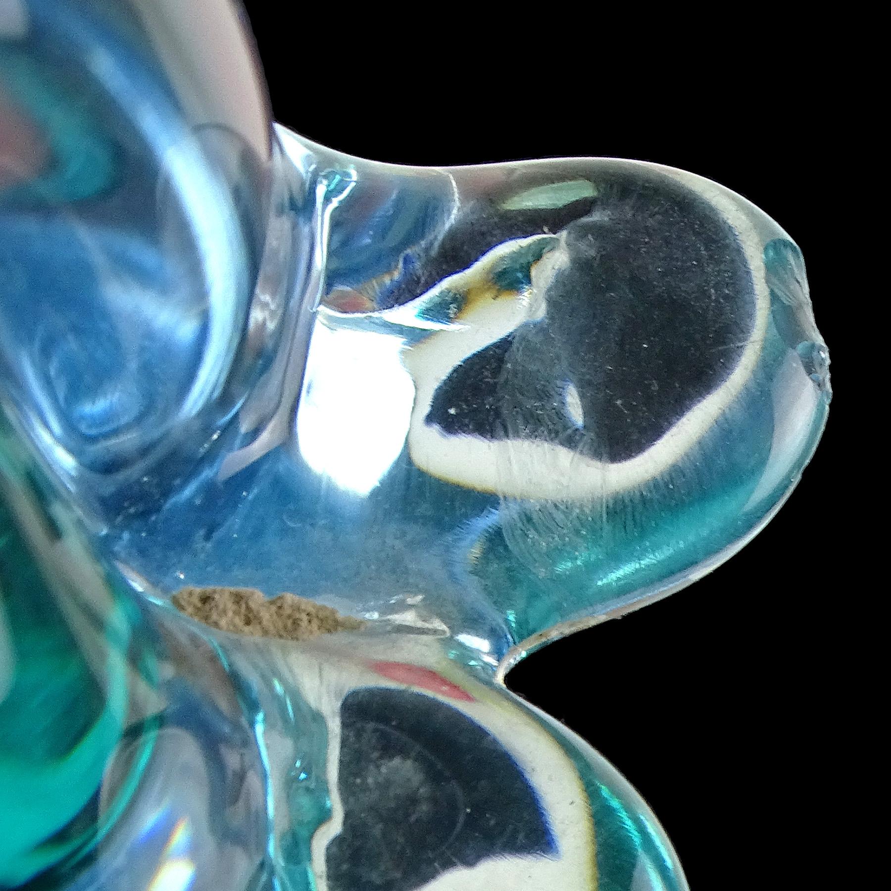Barbini Murano Sommerso Aqua Blue Gold Leaf Figurina di gatto in vetro artistico italiano In condizioni buone in vendita a Kissimmee, FL