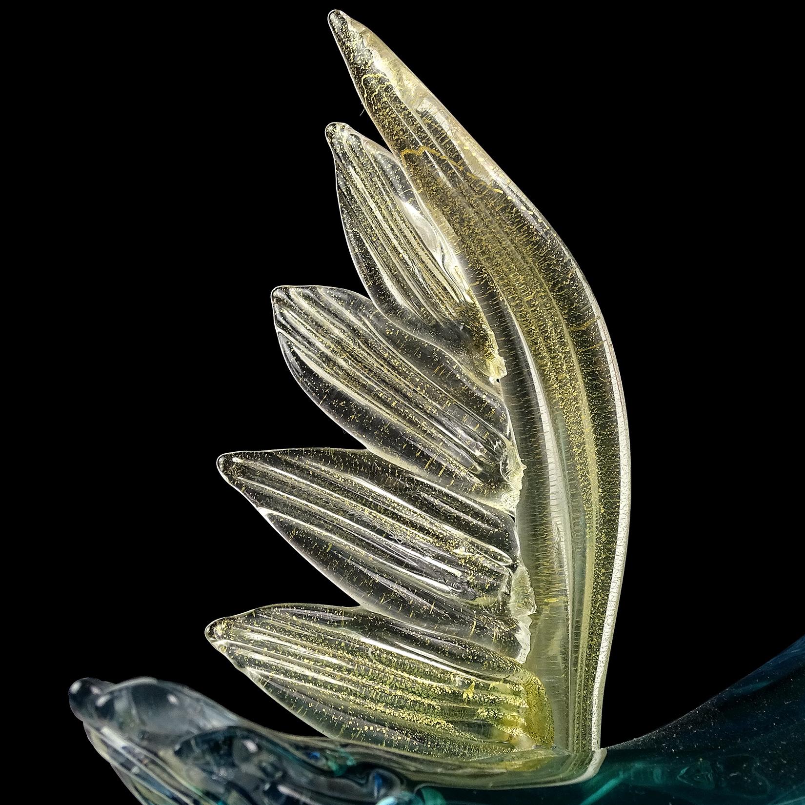 Barbini Murano Sommerso Blue Gold Flecks Italian Art Glass Swan Bird Sculpture In Good Condition In Kissimmee, FL