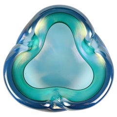 Barbini Murano Sommerso Blue Green Iridescent Italian Art Glass Bowl Ashtray (Cendrier)