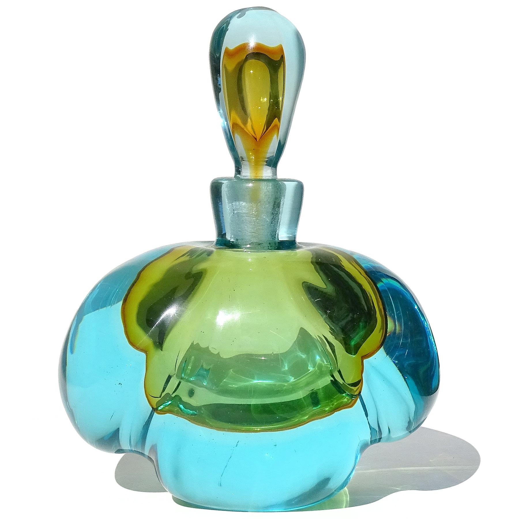 Mid-Century Modern Barbini Murano Sommerso Blue Orange Italian Art Glass Parfum Cologne Bottle