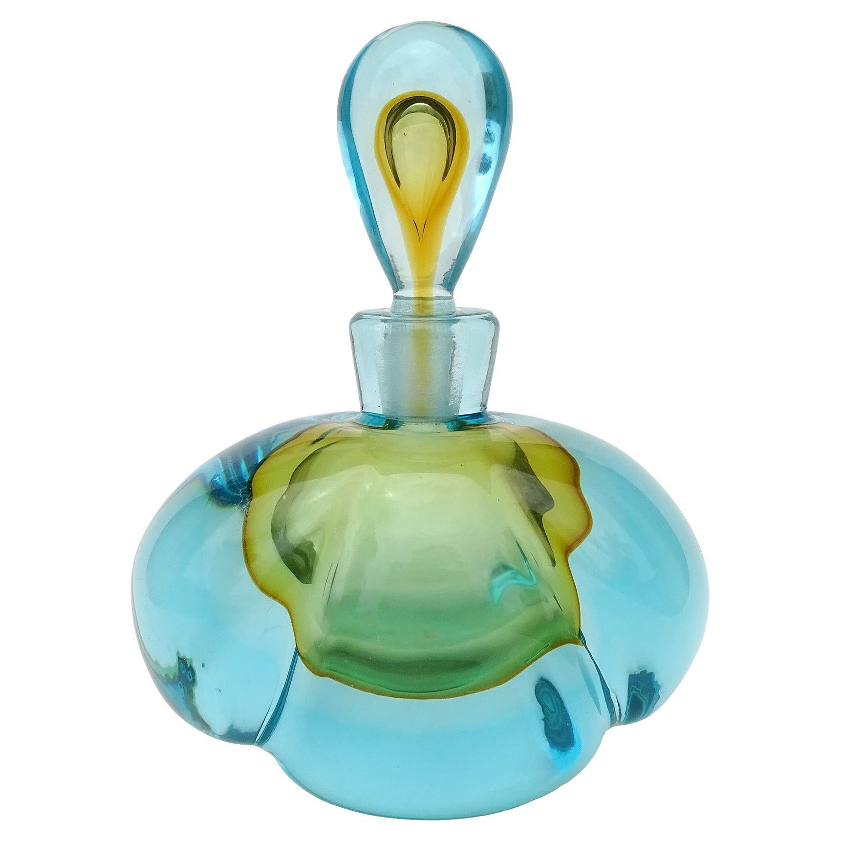 Barbini Murano Sommerso Blue Orange Italian Art Glass Perfume Cologne Bottle