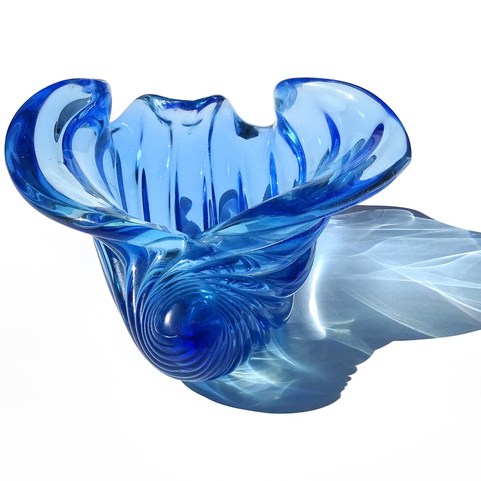 Hand-Crafted Barbini Murano Sommerso Cobalt Blue Italian Art Glass Seashell Sculptural Bowl