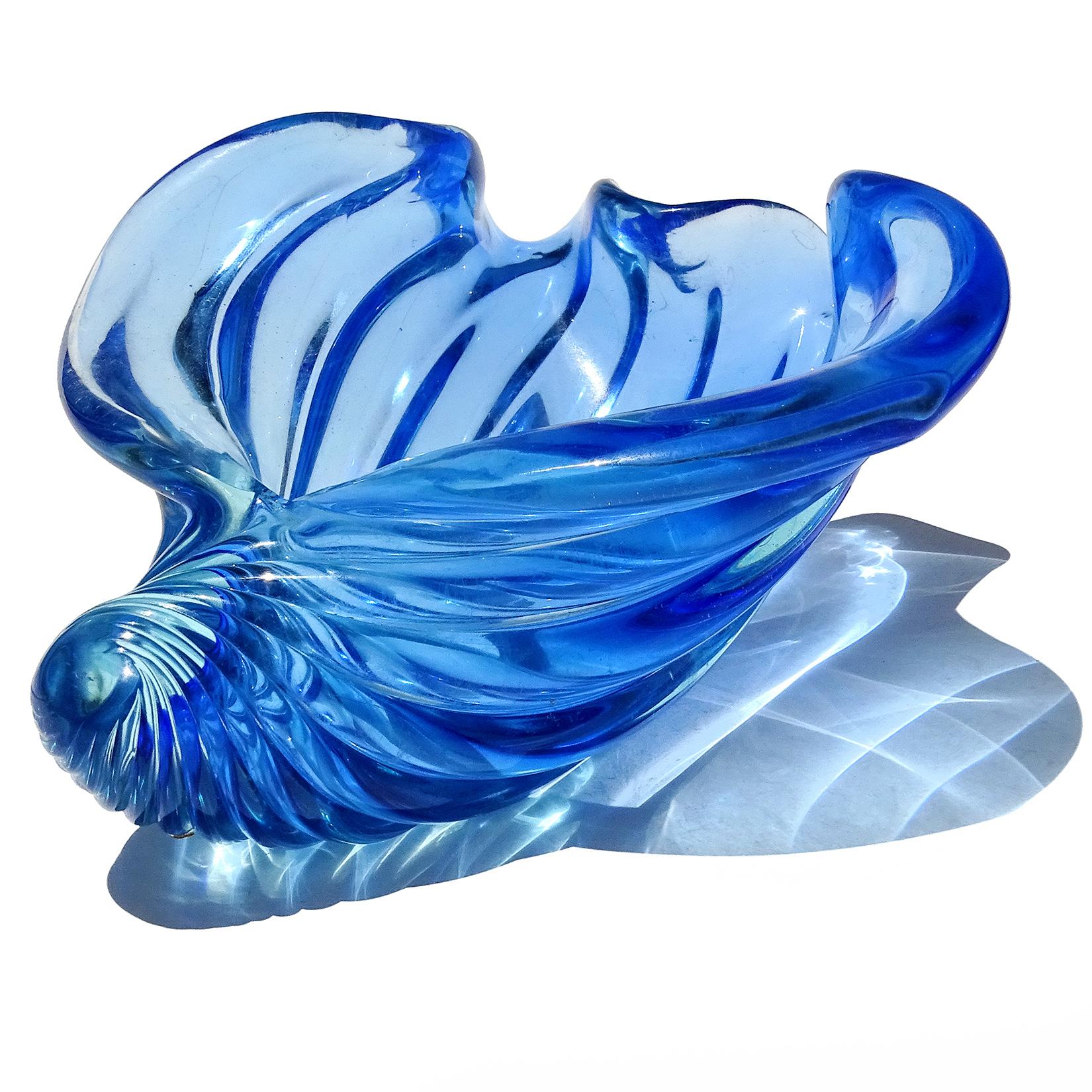 Murano Glass Barbini Murano Sommerso Cobalt Blue Italian Art Glass Seashell Sculptural Bowl