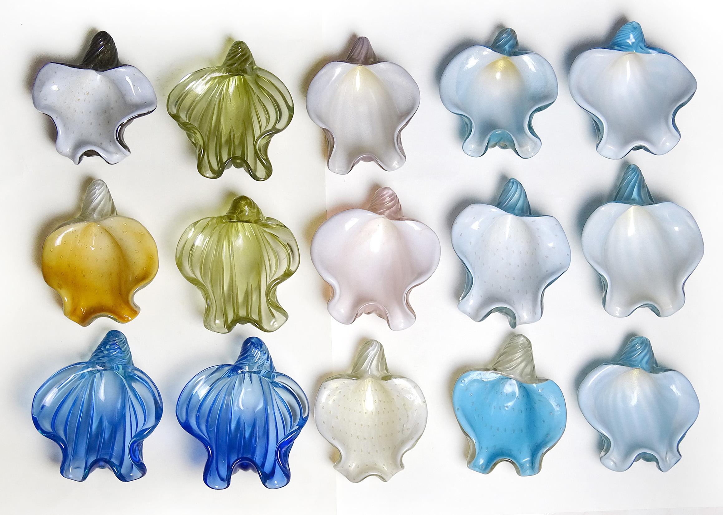 20th Century Barbini Murano Sommerso Cobalt Blue Italian Art Glass Seashell Sculptures Bowl
