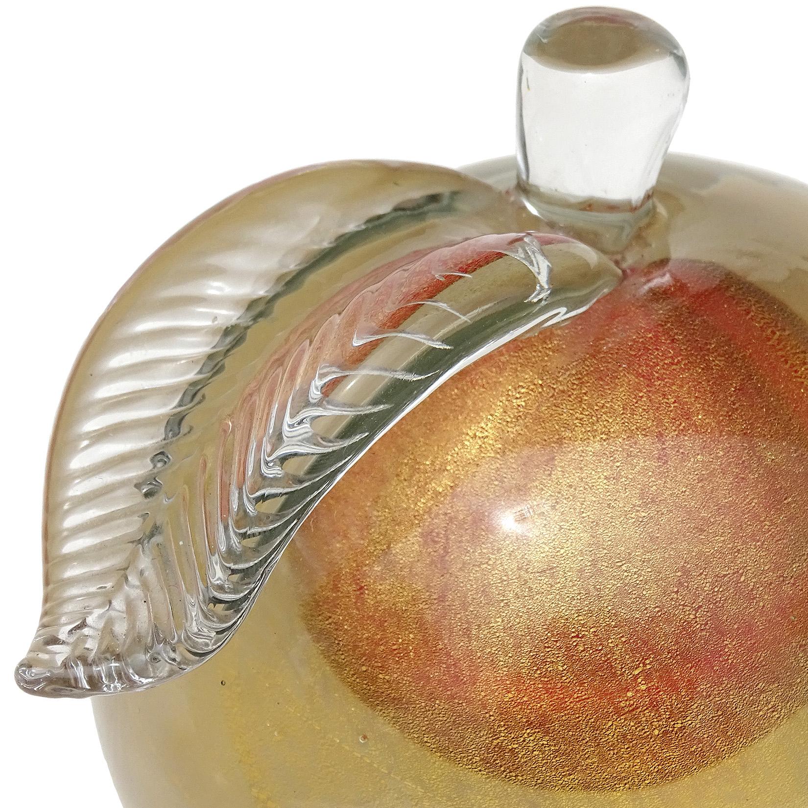 20th Century Barbini Murano Sommerso Pink Gold Leaf Italian Art Glass Apple Pear Bookends