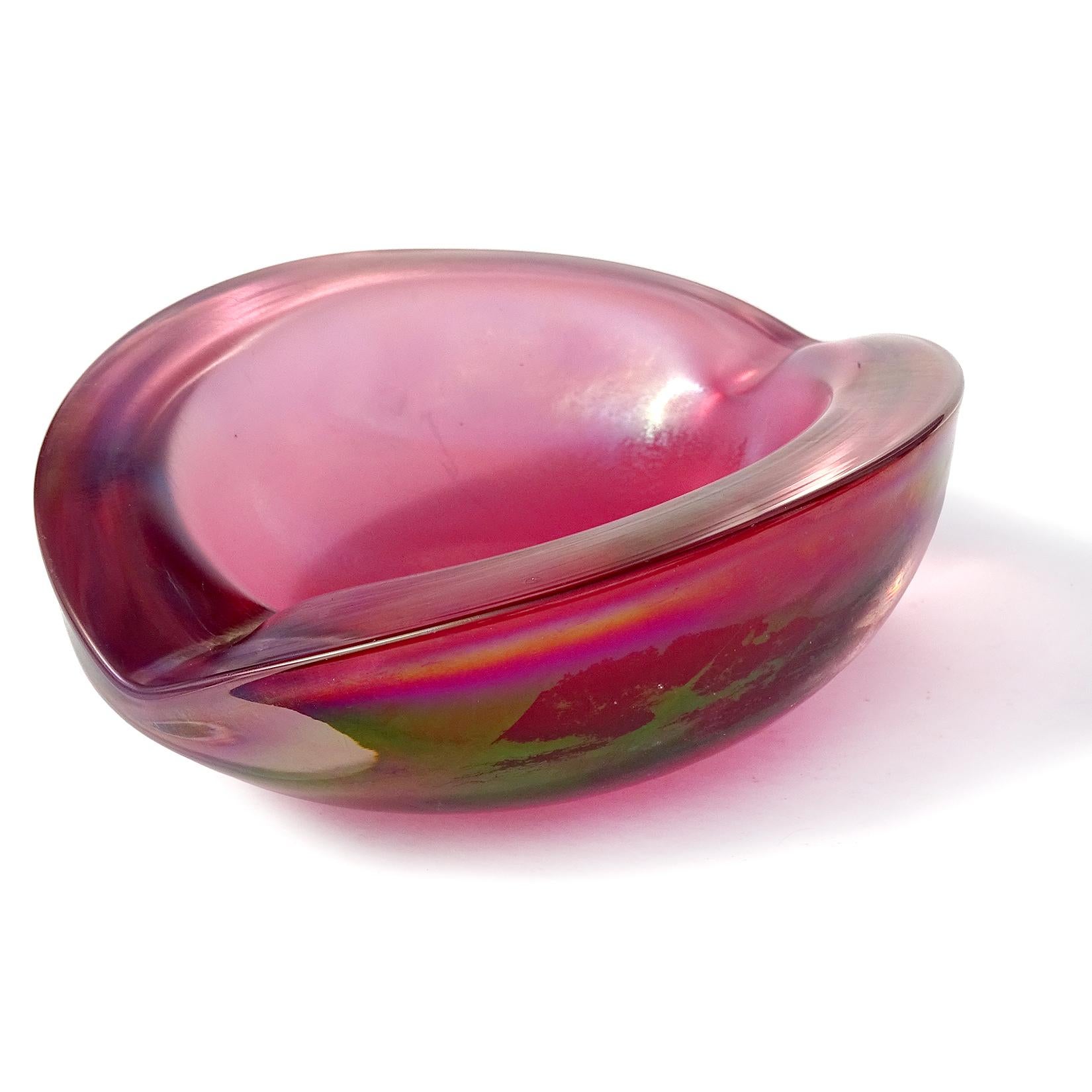 Hand-Crafted Barbini Murano Sommerso Pink Iridescent Aurene Italian Art Glass Bowl Ashtray