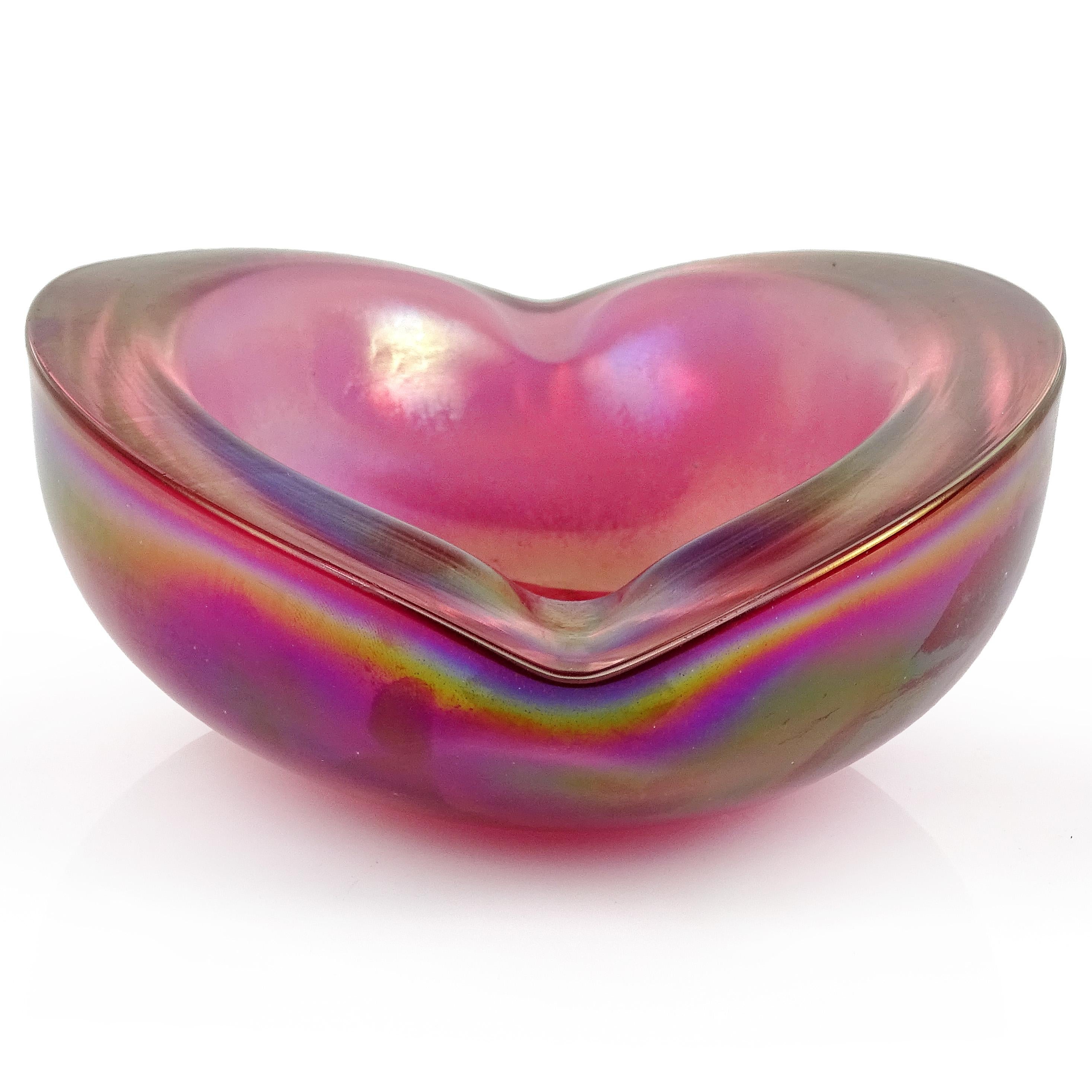 Barbini Murano Sommerso Pink Iridescent Aurene Italian Art Glass Bowl Ashtray In Good Condition In Kissimmee, FL