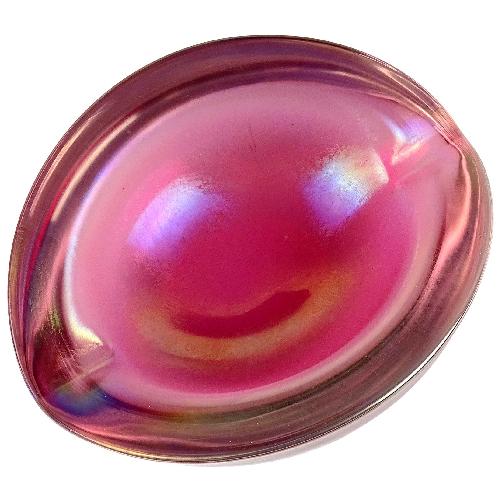 Barbini Murano Sommerso Pink Iridescent Aurene Italian Art Glass Bowl Ashtray