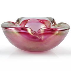 Barbini Murano Glass Sommerso Rosa Iridescente Ciotola in vetro artistico italiano Posacenere Piatto