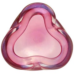 Barbini Murano Sommerso Pink Iridescent Italian Art Glass Bowl Ashtray Dish