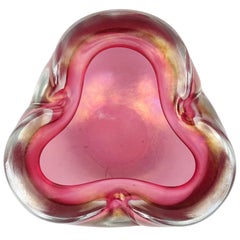 Vintage Barbini Murano Sommerso Pink Iridescent Italian Art Glass Bowl Ashtray Dish