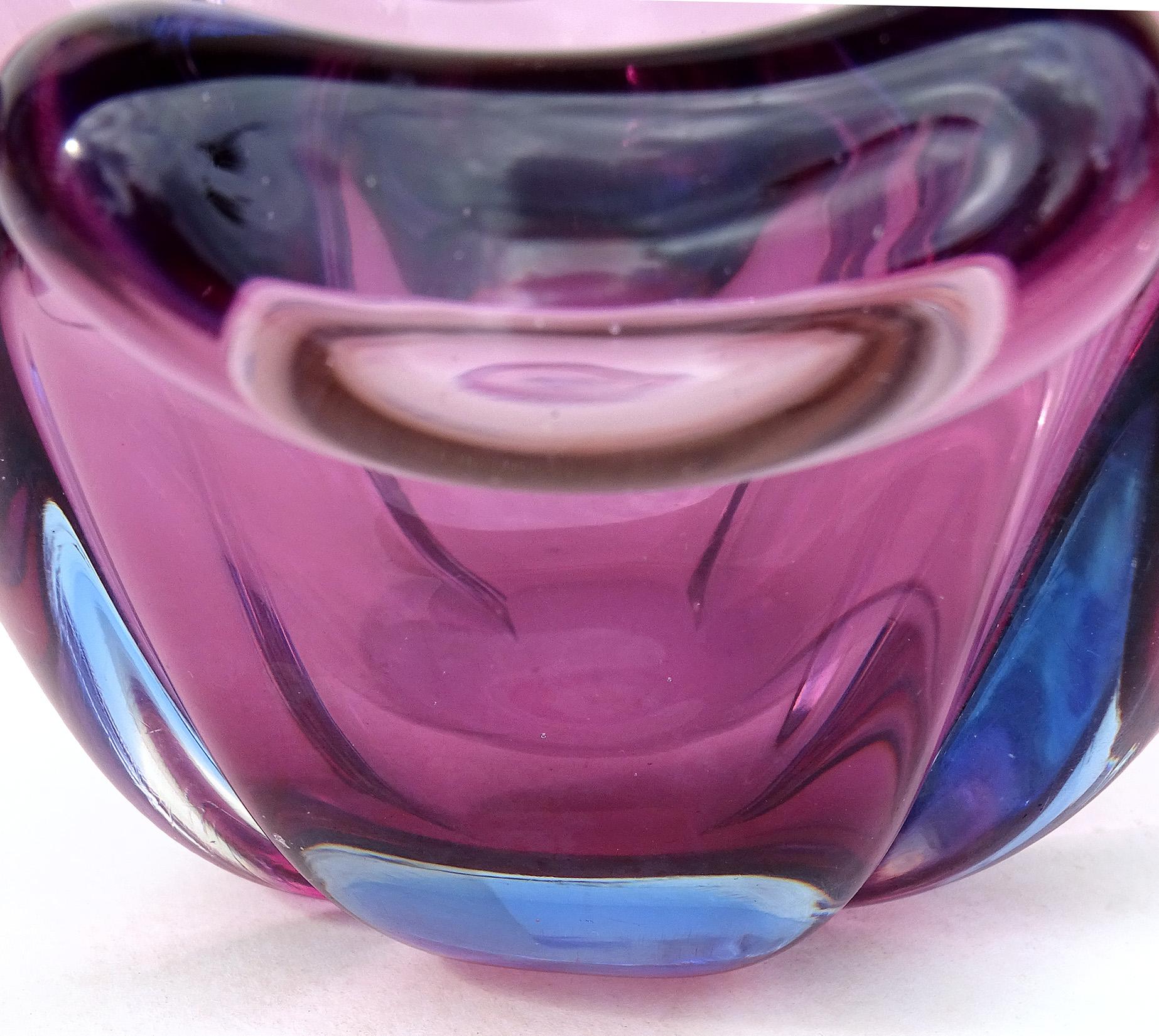 Barbini Murano Sommerso Purple Blue Italian Art Glass Four Leaf Clover Bowl Dish In Good Condition For Sale In Kissimmee, FL