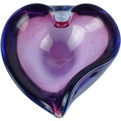 Barbini Murano Sommerso Purple Blue Italian Art Glass Valentine Heart Bowl Dish