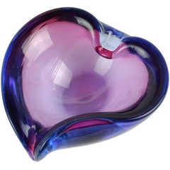 Barbini Murano Sommerso Purple Blue Italian Art Glass Valentine Heart Bowl Dish