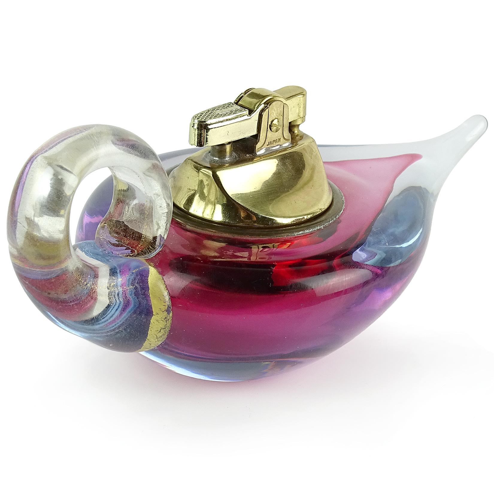 Hand-Crafted Barbini Murano Sommerso Purple Gold Italian Art Glass Aladdin Lamp Lighter