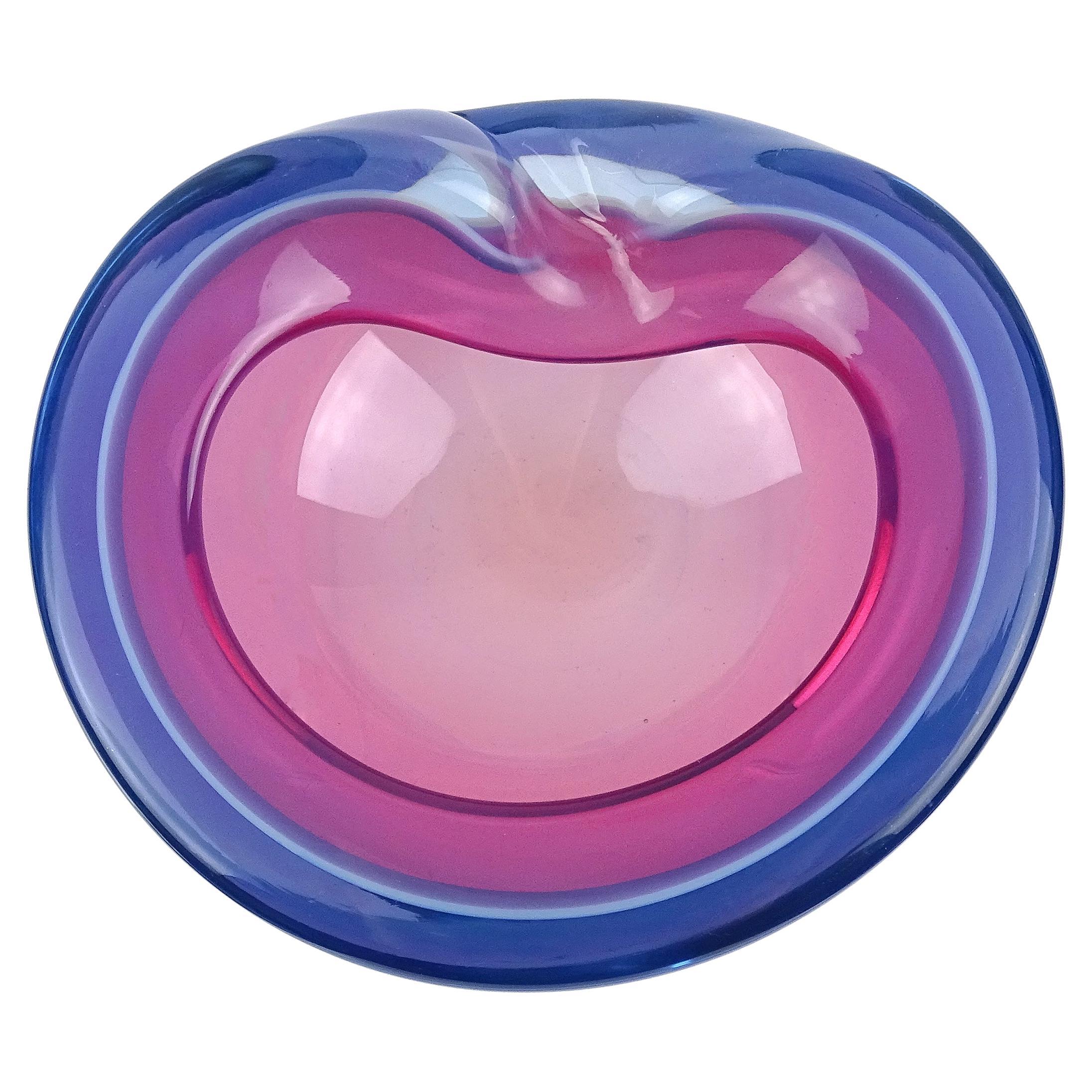 Barbini Murano Sommerso Purple Pink Blue Opal Italian Art Glass Ashtray Bowl