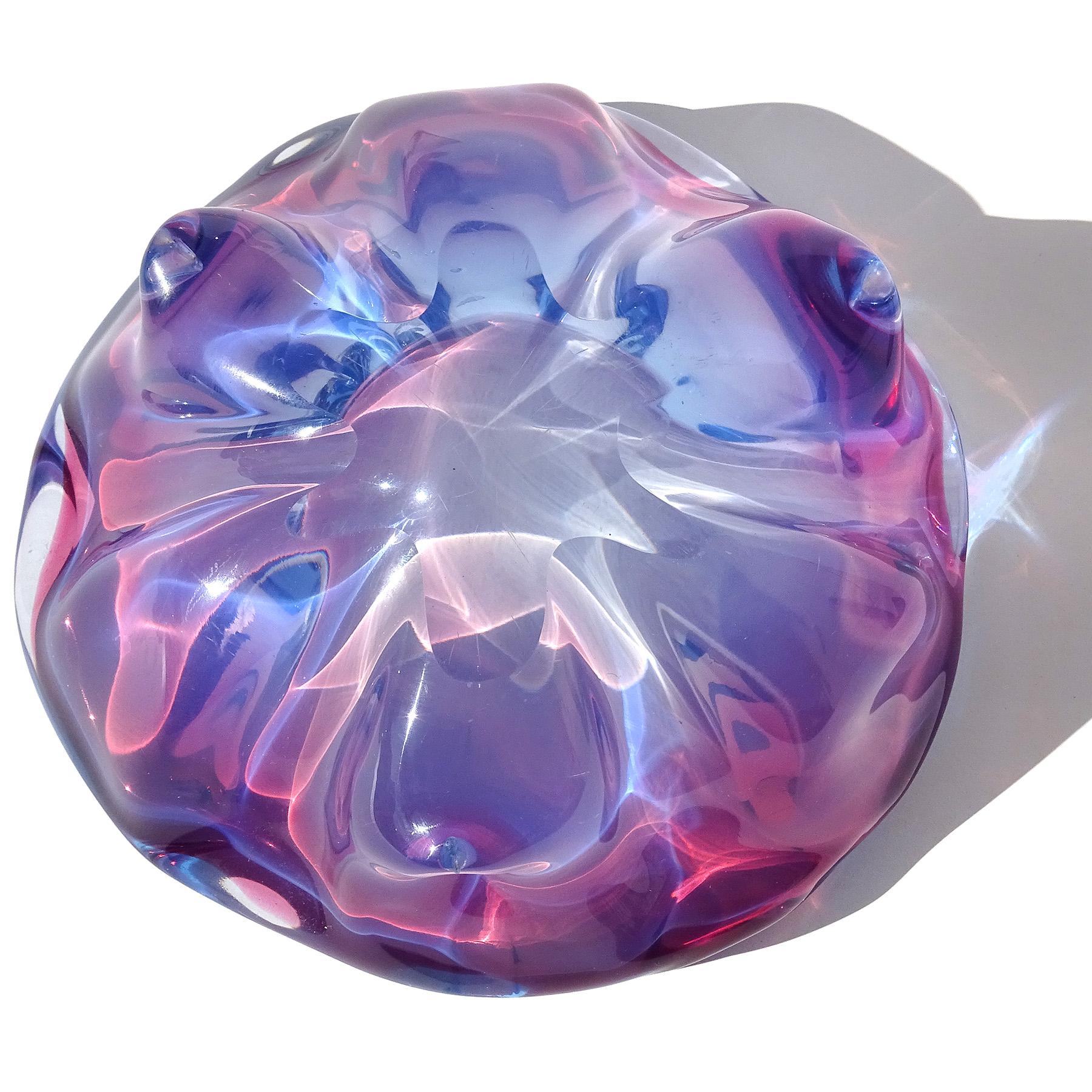 20th Century Barbini Murano Sommerso Purple Pink Blue Opal Italian Art Glass Decorative Bowl For Sale