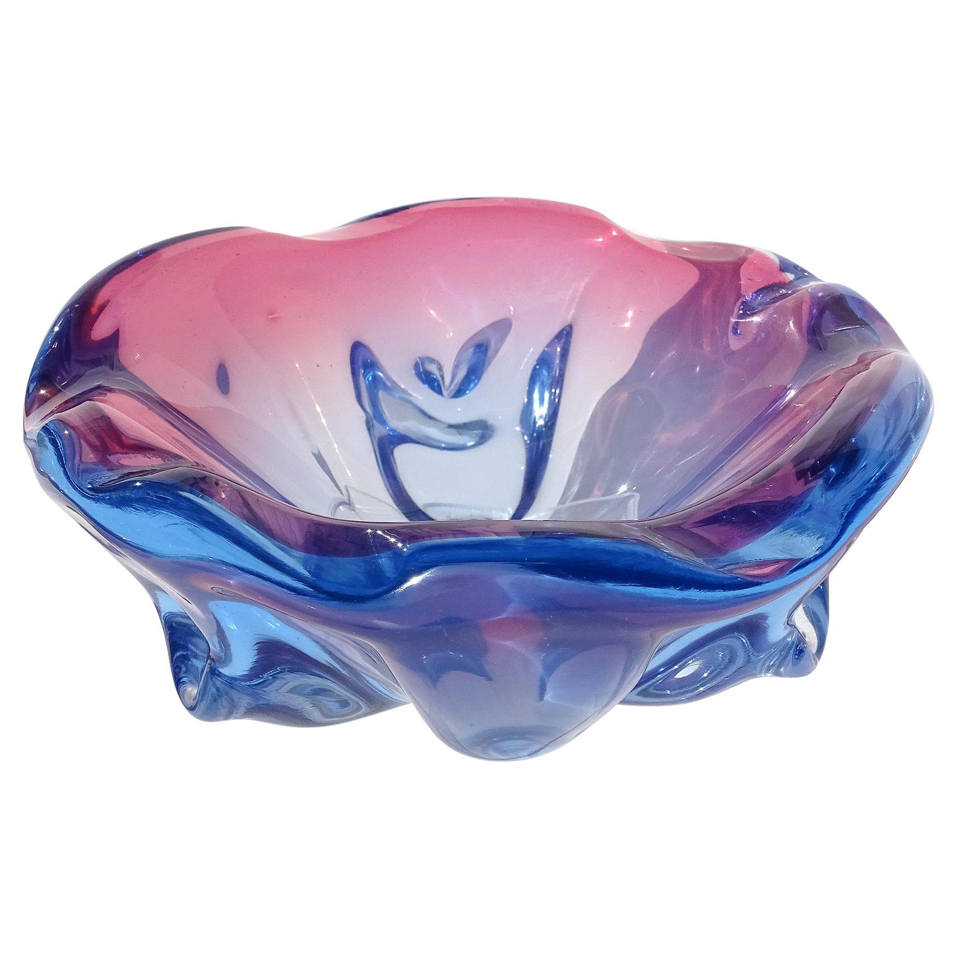 Barbini Murano Sommerso Purple Pink Blue Opal Italian Art Glass Decorative Bowl