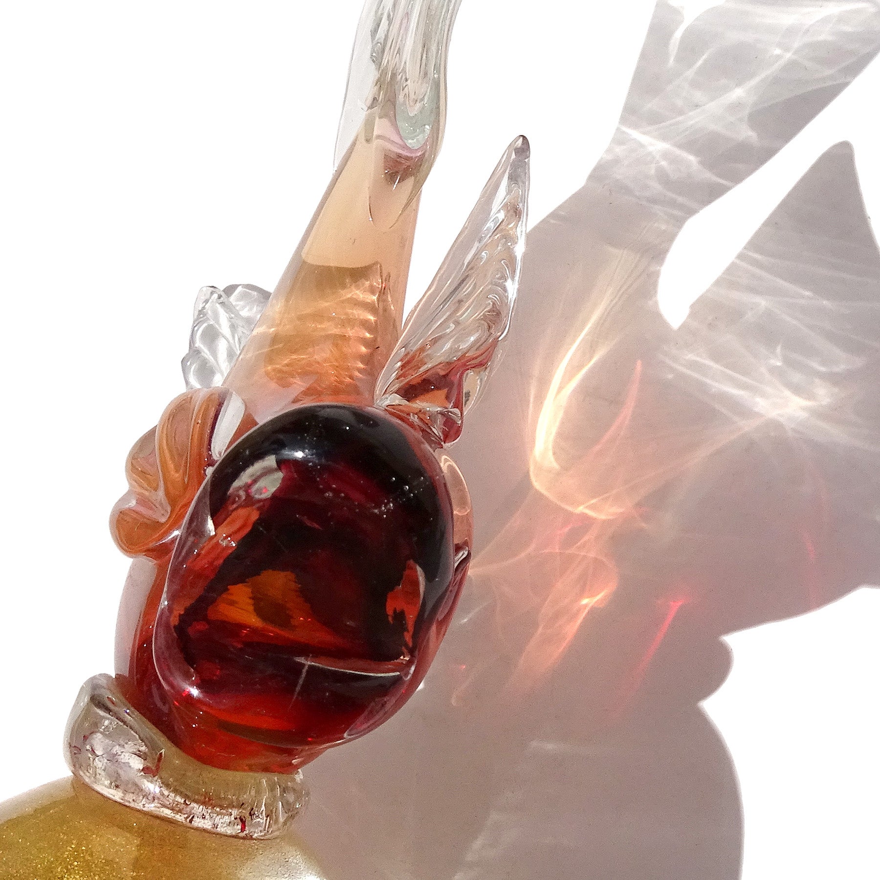 Hand-Crafted Barbini Murano Sommerso Red Gold Flecks Italian Art Glass Fish Figure Sculpture For Sale