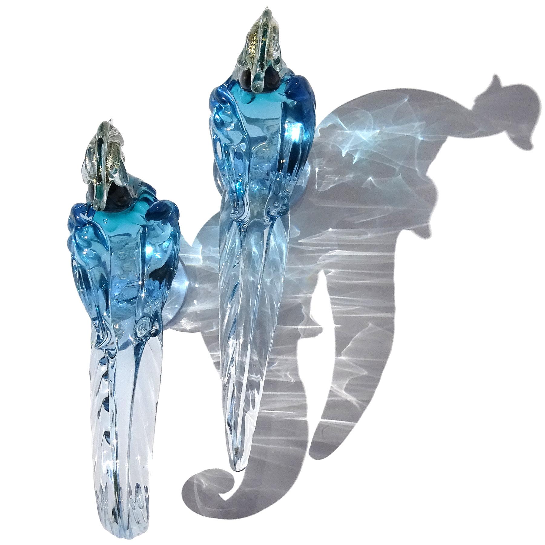 Barbini Murano Teal Blau Sommerso Gold Flecken Italienisch Kunst Glas Vogel Skulpturen (Mitte des 20. Jahrhunderts) im Angebot