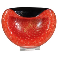 Barbini Murano Vintage Red & Black Glass Gold Leaf Bowl