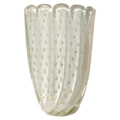 Barbini Murano Vintage Weißgold Flecken Blasen italienische Kunst Glasblume Vase