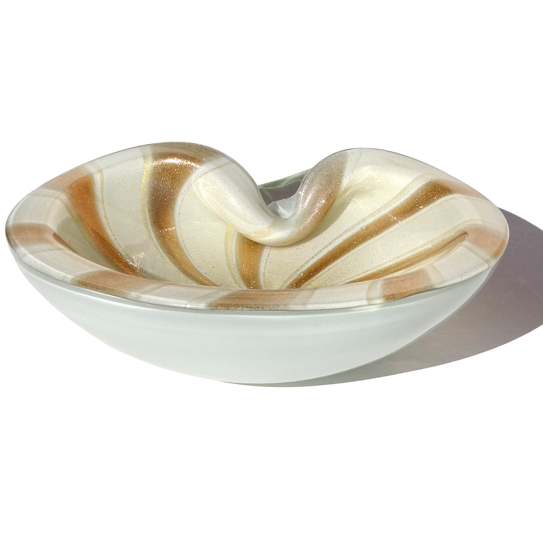 Barbini Murano Oro Blanco Motas Aventurina Rayas Tazón de vidrio artístico italiano Moderno de mediados de siglo en venta
